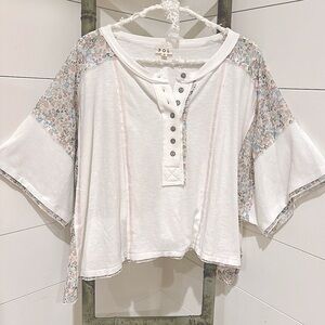 NEW POLMisty Sea Floral with Soft Pink Jersey oversized swing top.
